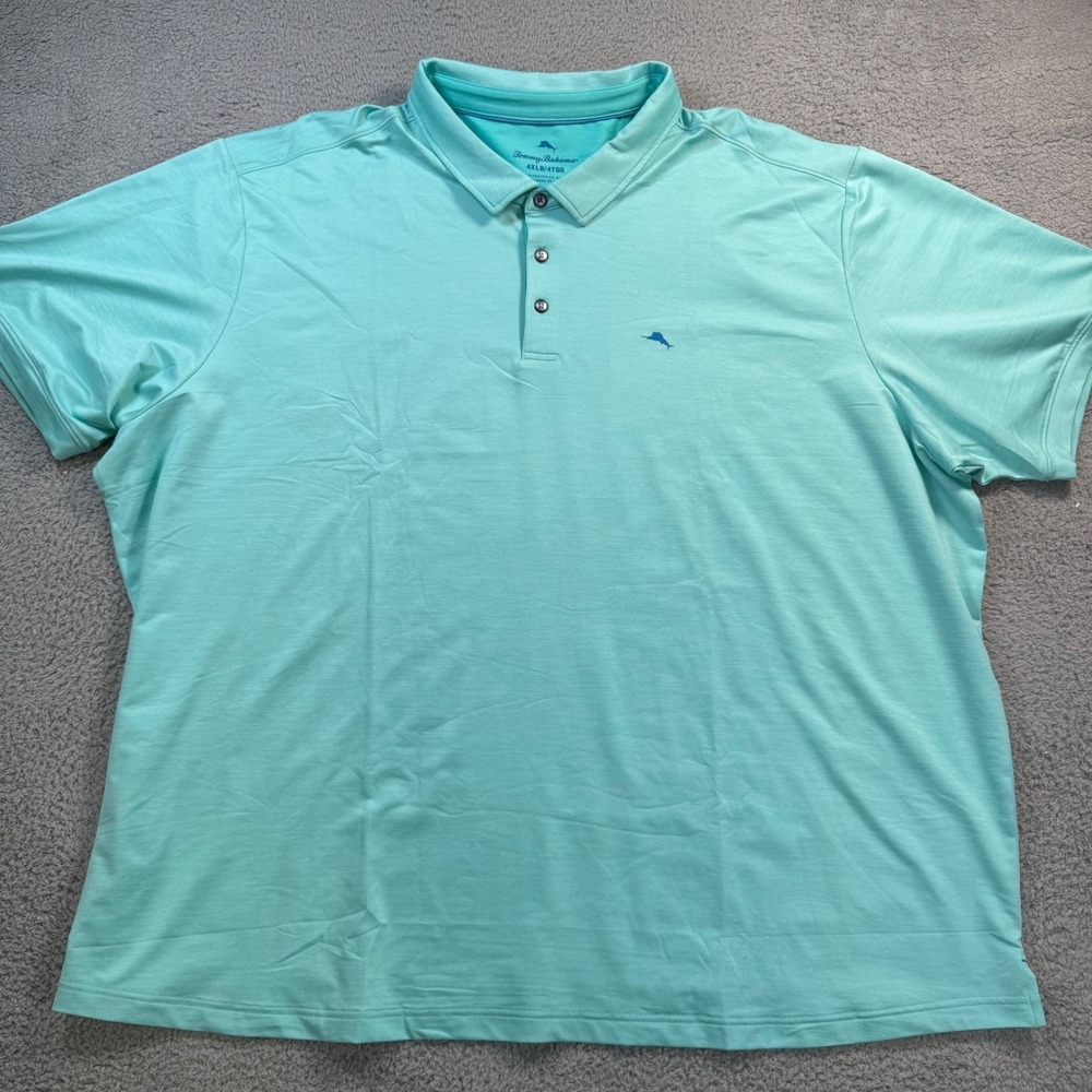 Tommy Bahama Mens 4XLB Aqua Blue Short‎ Sleeve Performance Polo Shirt